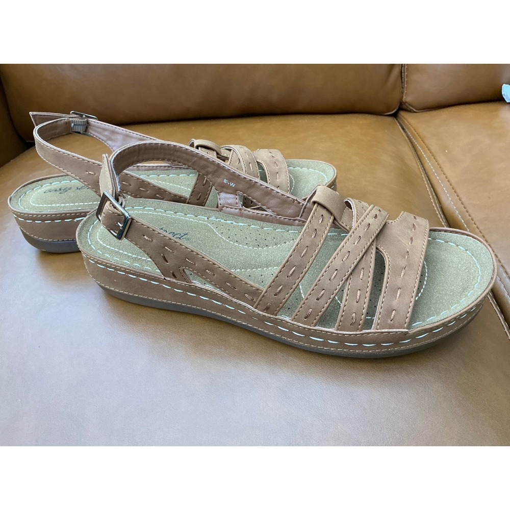Easy Street Kehlani Sandals Womens 8.5W Tan New Strappy Comfort Wedge 31-4916